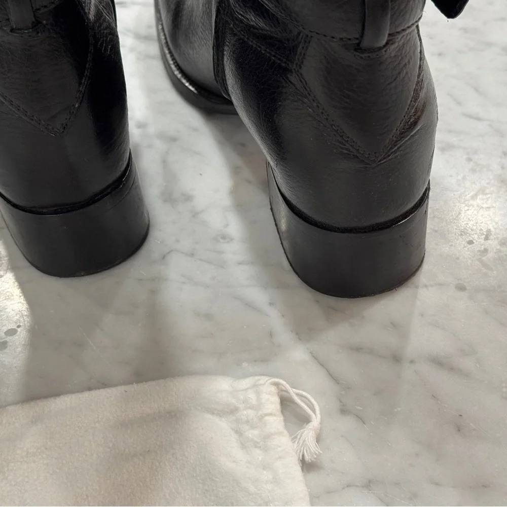 Prada Black Leather Tall Boots with Gold Logo Emblem - Picture 11 of 12